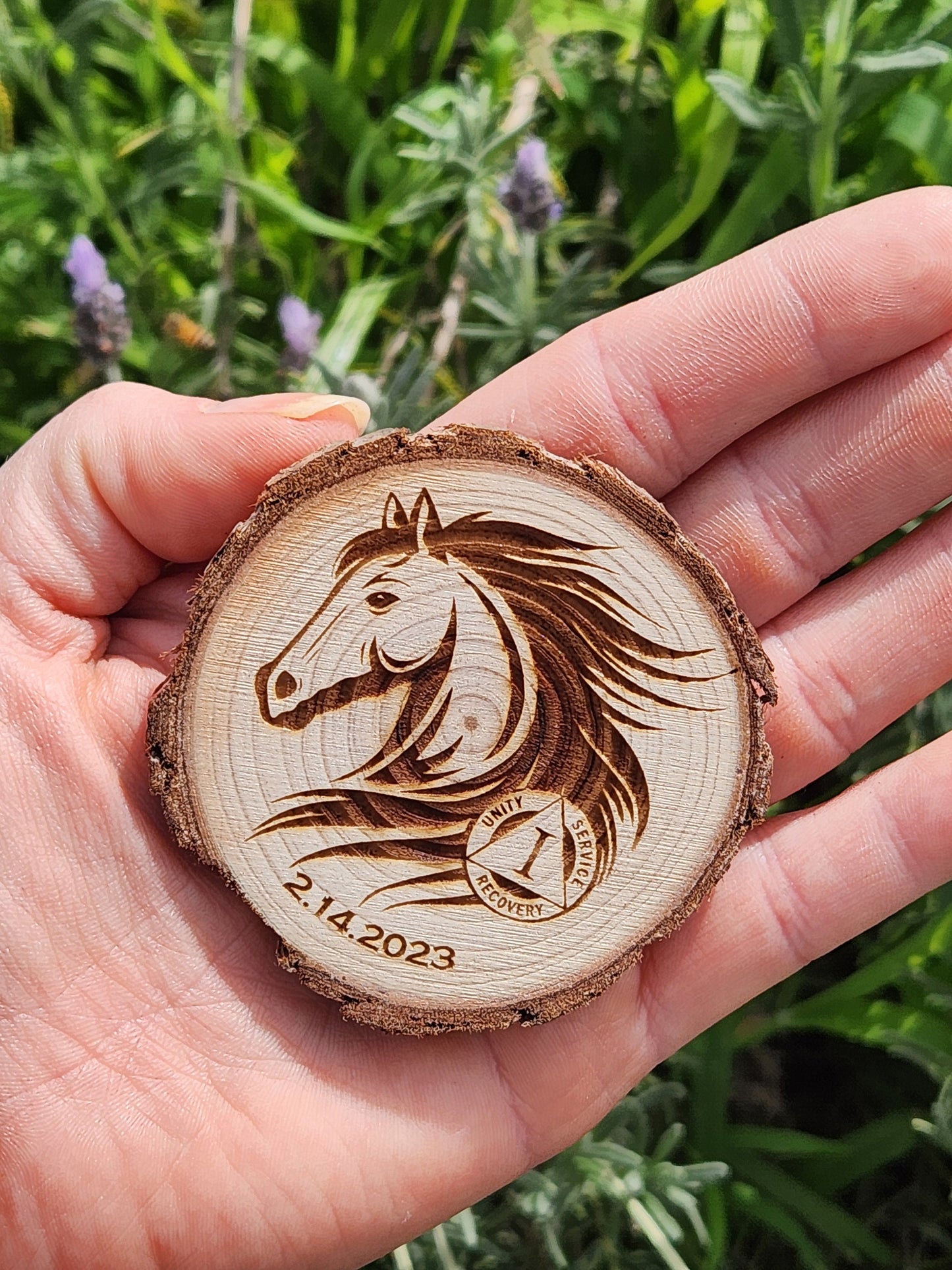 Wild and Free Stallion Horse personalized AA sobriety medallion front view