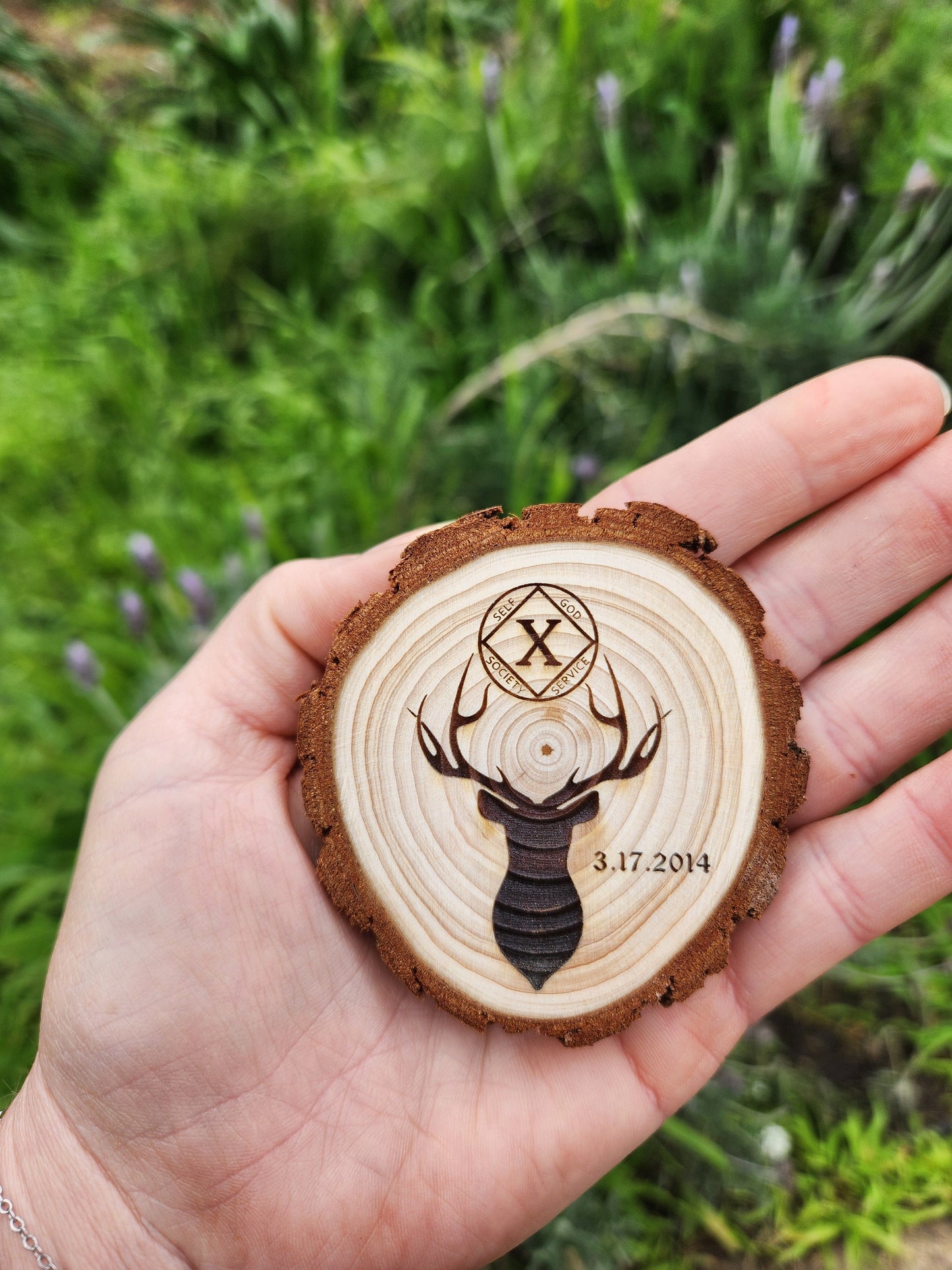 The Lone Stag personalized AA sobriety medallion front view