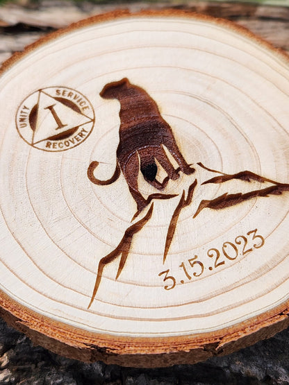 Cougar of Awareness personalized AA sobriety medallion front view