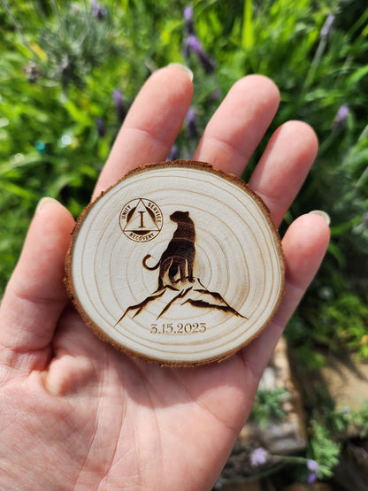Cougar of Awareness wood medallion natural grain detail