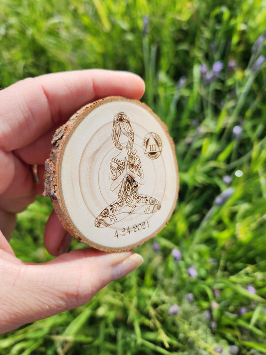 Chakras of Peace personalized AA sobriety medallion front view