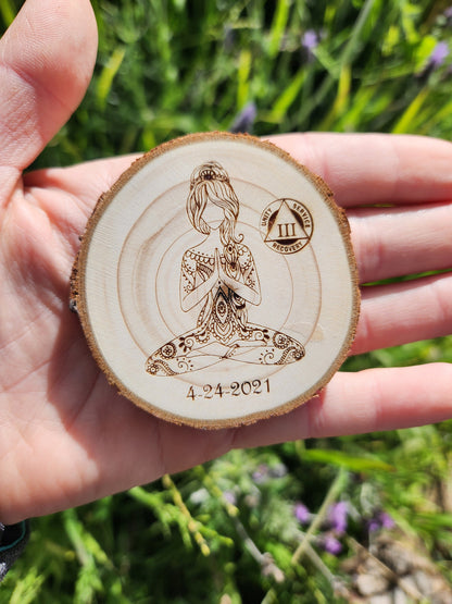 Chakras of Peace wood medallion natural grain detail