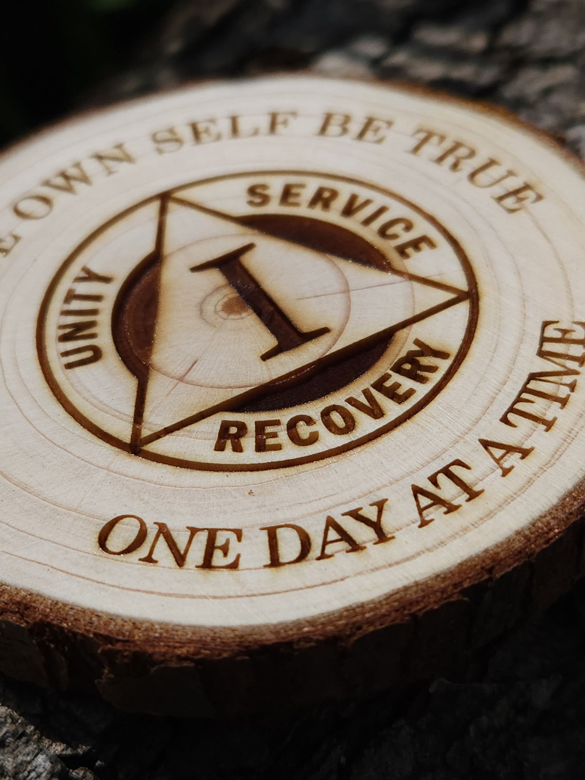 The Traditional personalized AA sobriety medallion front view