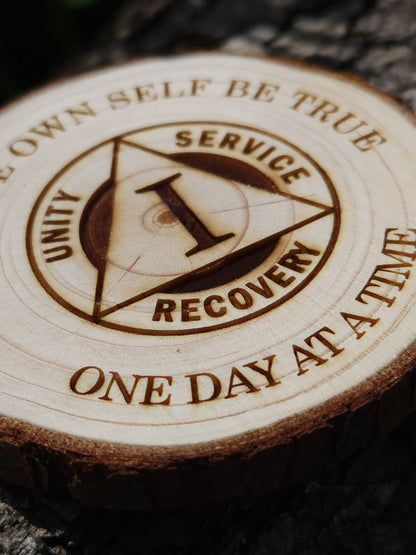 The Traditional personalized AA sobriety medallion front view