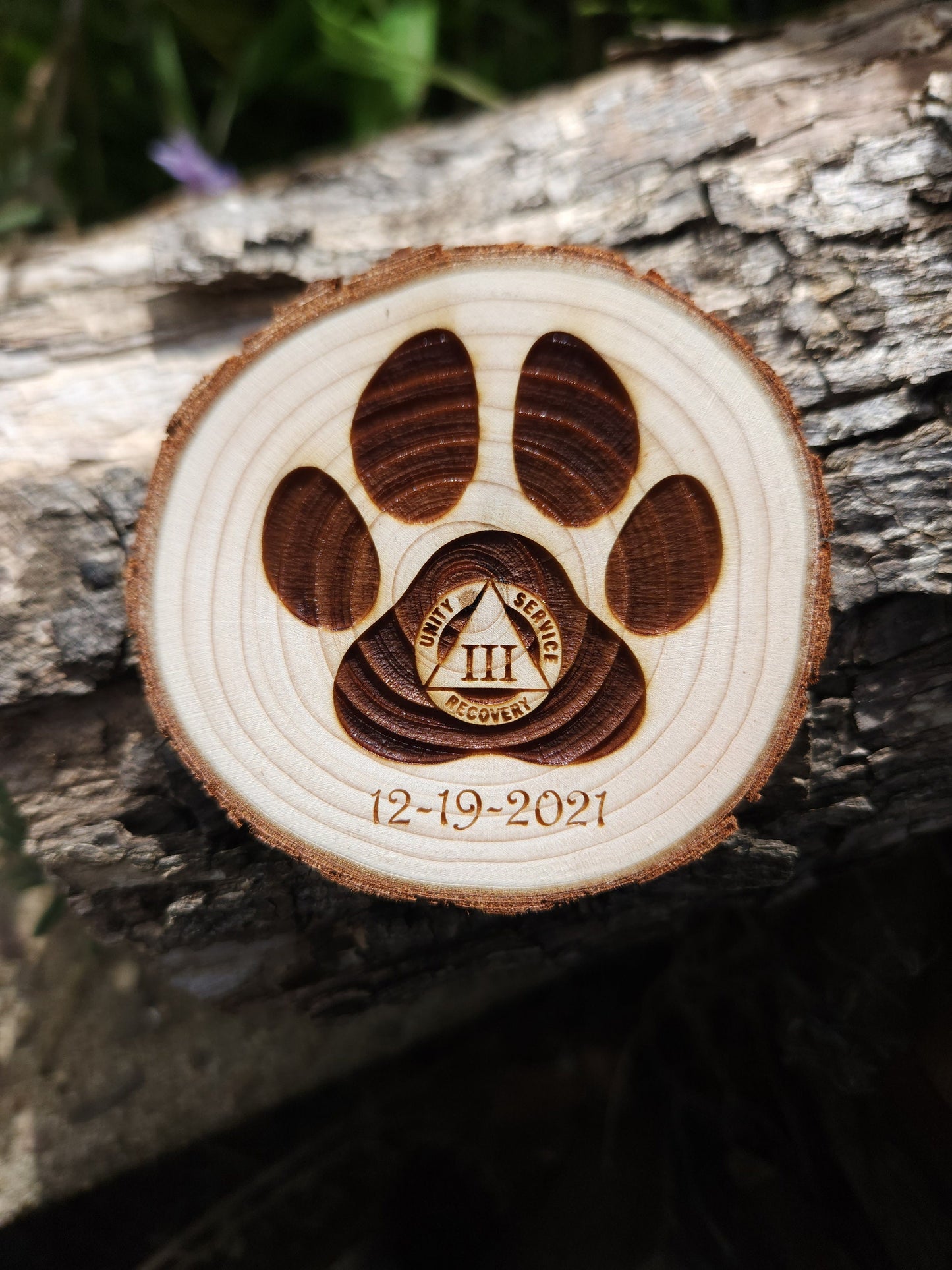Power of Paws Sobriety Sober personalized AA sobriety medallion front view