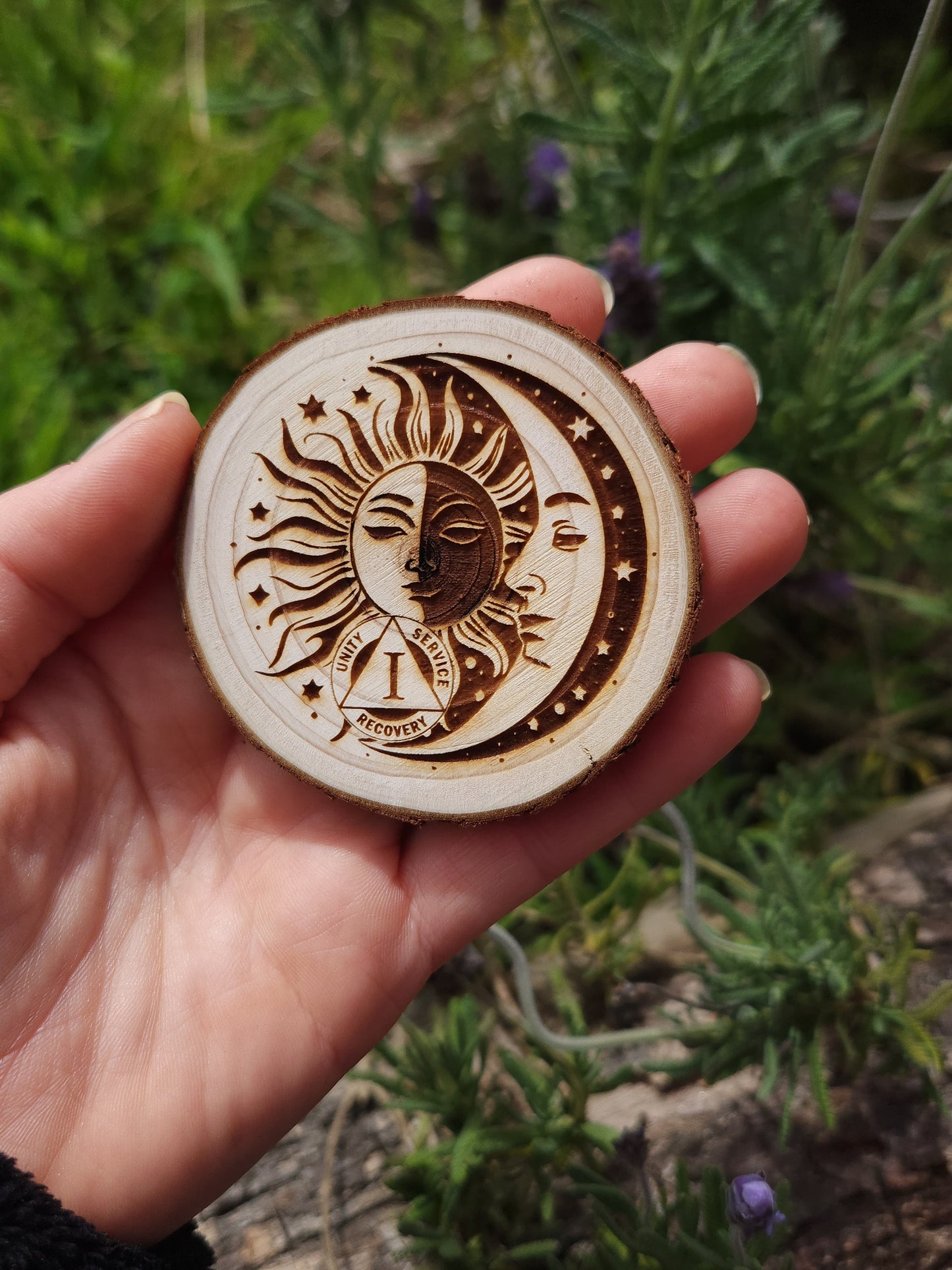 Sunshine & Moonbeams recovery chip back with serenity prayer