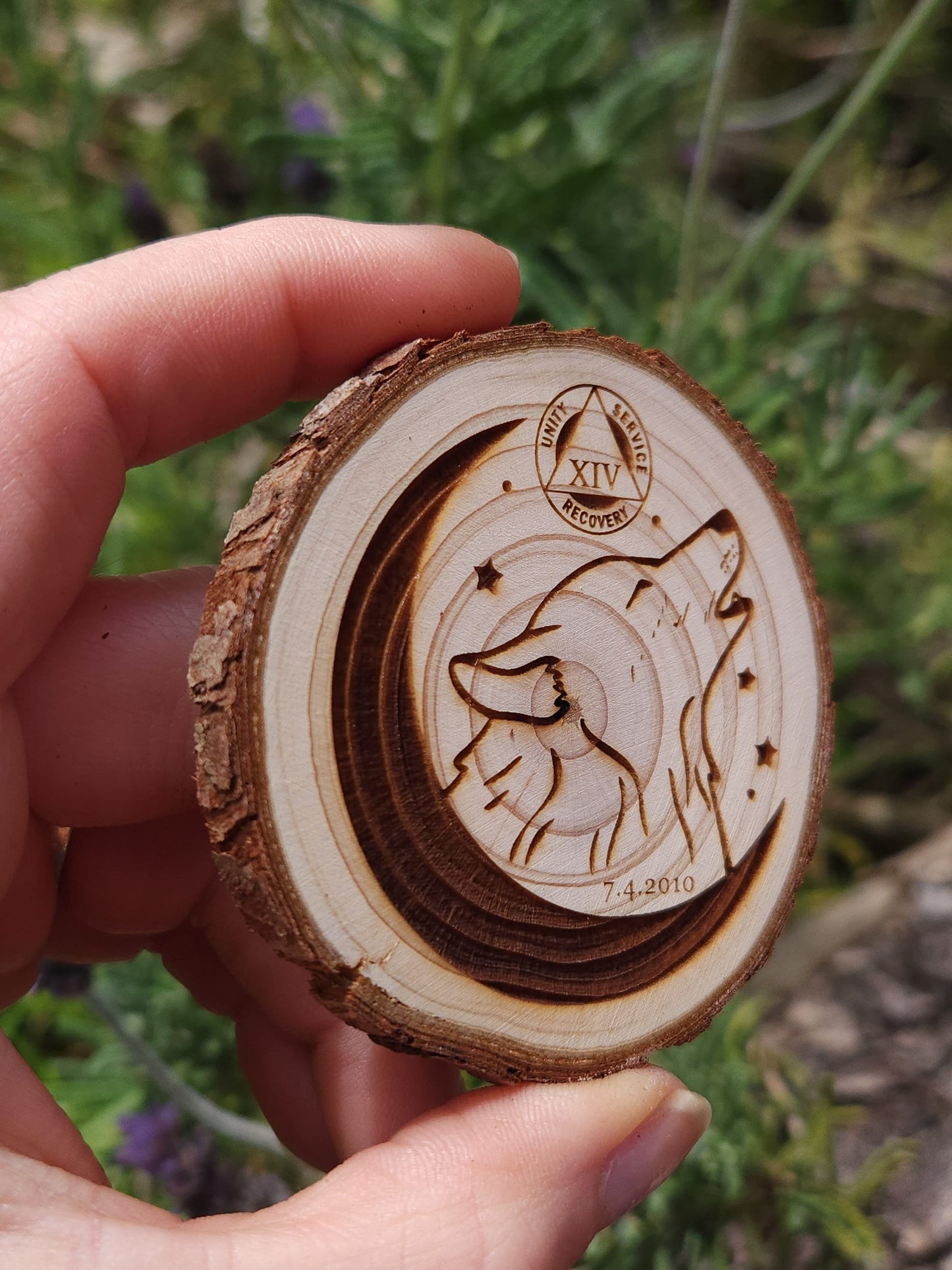 Howling for the Moon recovery chip back with serenity prayer