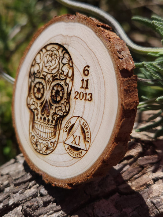 Sugar Skull Smile - Engraved Wood Slice Front Design