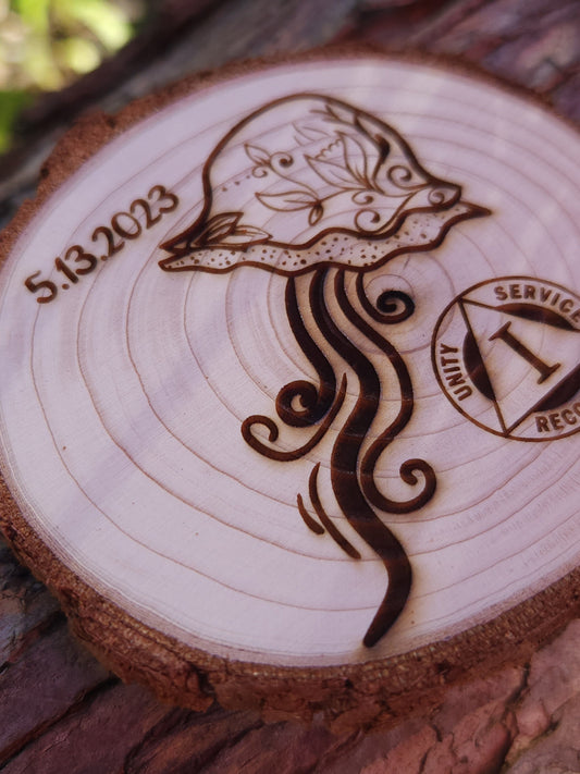 Jellyfish Vibes - Engraved Wood Slice Front Design