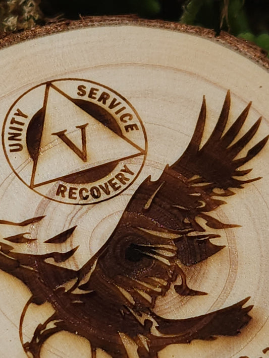 Soaring Eagle personalized AA sobriety medallion front view