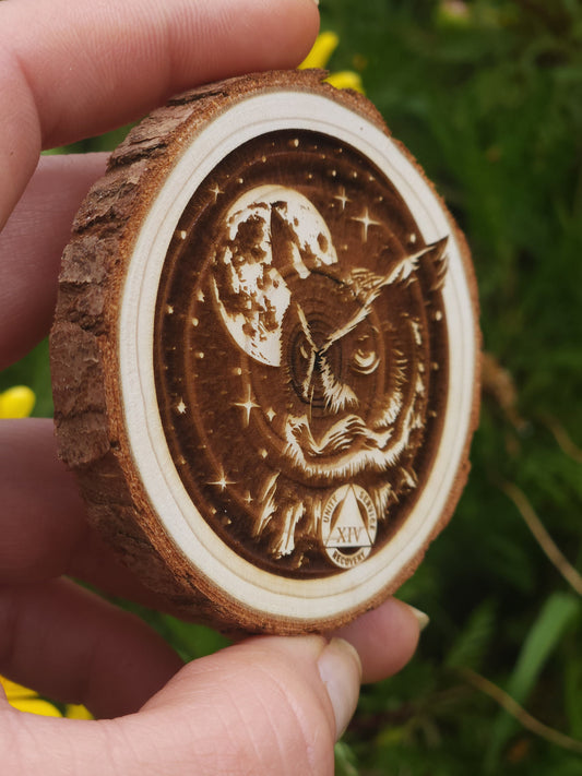 The Wise Owl Milestone Medallion Personalized Clean Achievement Al Anon Medallion Engraved Token Coin Tag Custom Gift for Her or Him w/FREE stand - Engraved Wood Slice Front Design