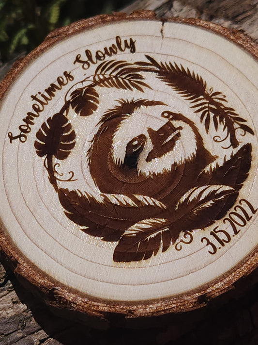 Sometimes Slowly Sloth personalized AA sobriety medallion front view