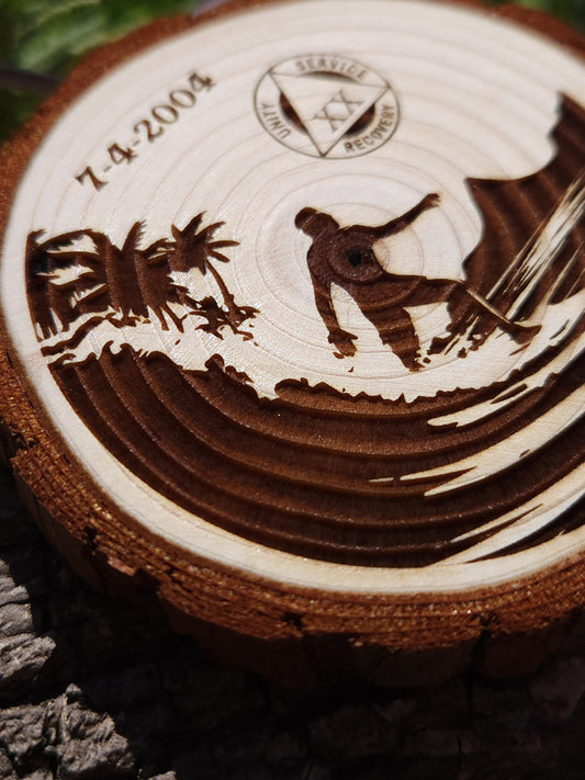 Serene Soul Surfer - Engraved Wood Slice Front Design