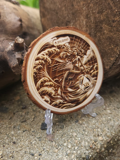 Mermaid of Strength recovery chip back with serenity prayer