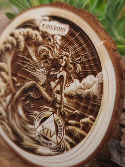 Mermaid of Strength personalized AA sobriety medallion front view