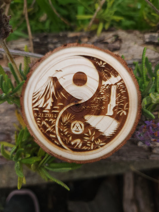 Serene Paradise personalized AA sobriety medallion front view