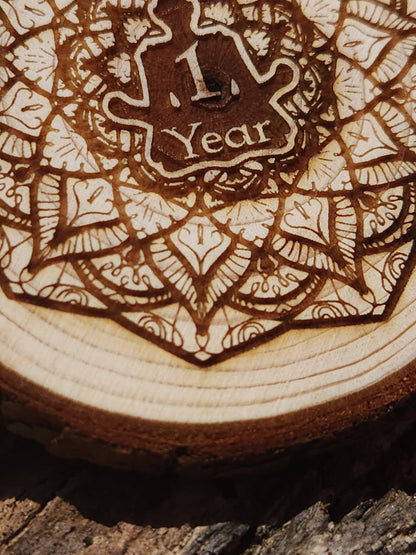 Meditation Mandala personalized AA sobriety medallion front view