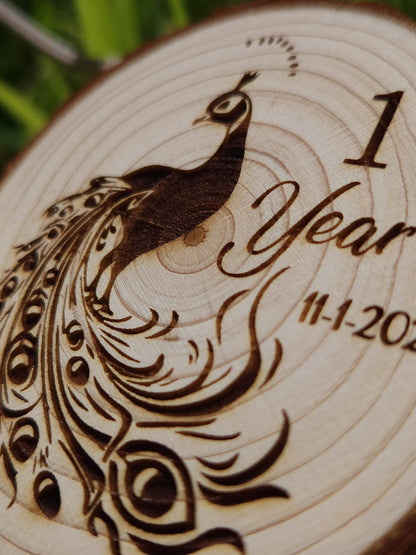 The Humble Peacock personalized AA sobriety medallion front view