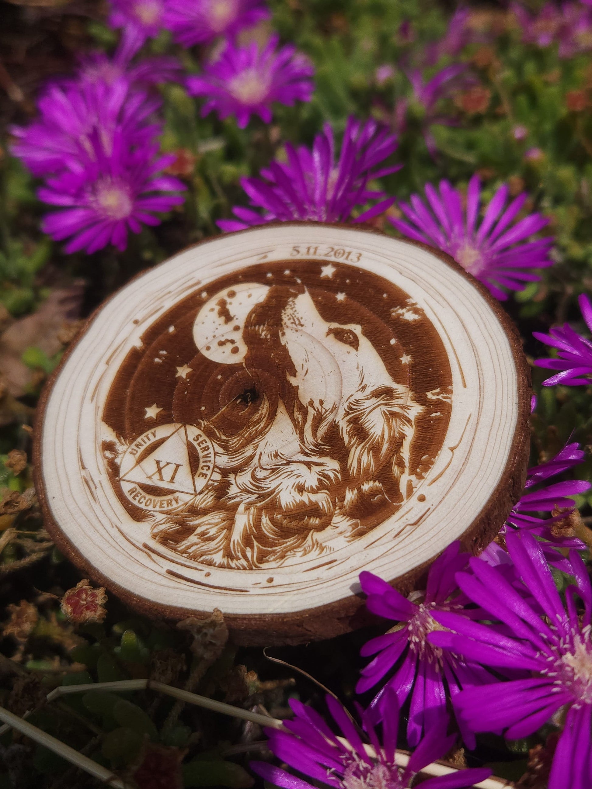 Thy Will Be Done Cross personalized AA sobriety medallion front view