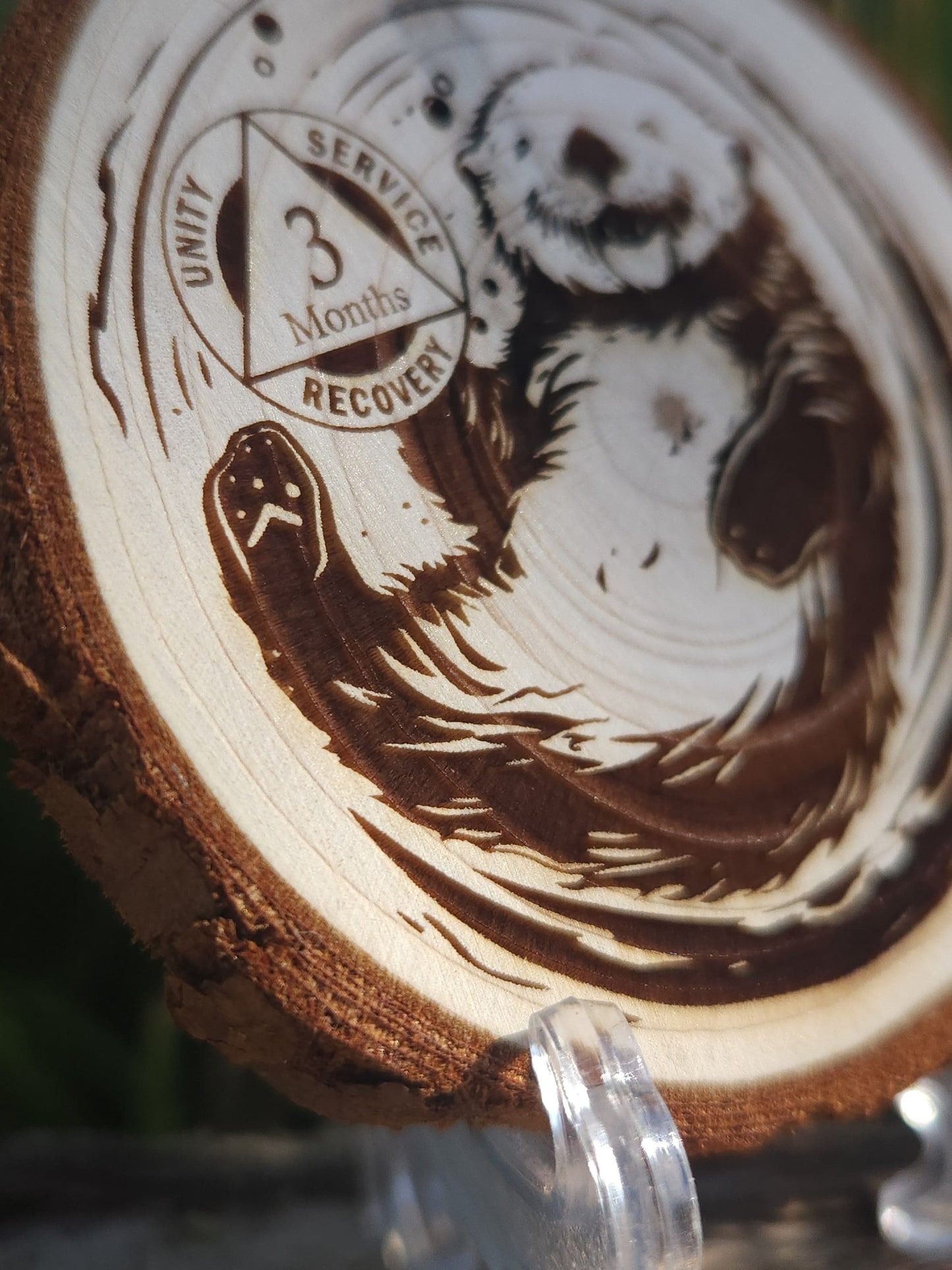 The Happy Otter recovery chip back with serenity prayer