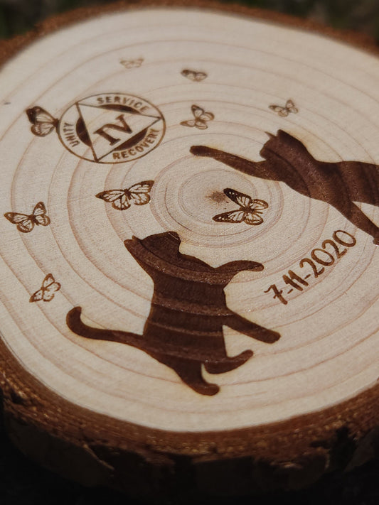 Playful Kitties personalized AA sobriety medallion front view