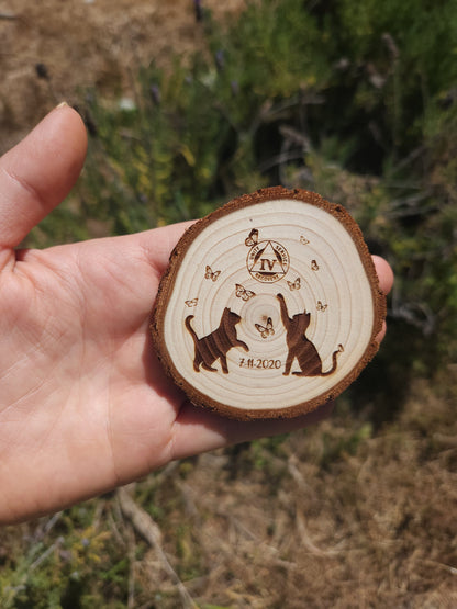 Playful Kitties recovery chip back with serenity prayer