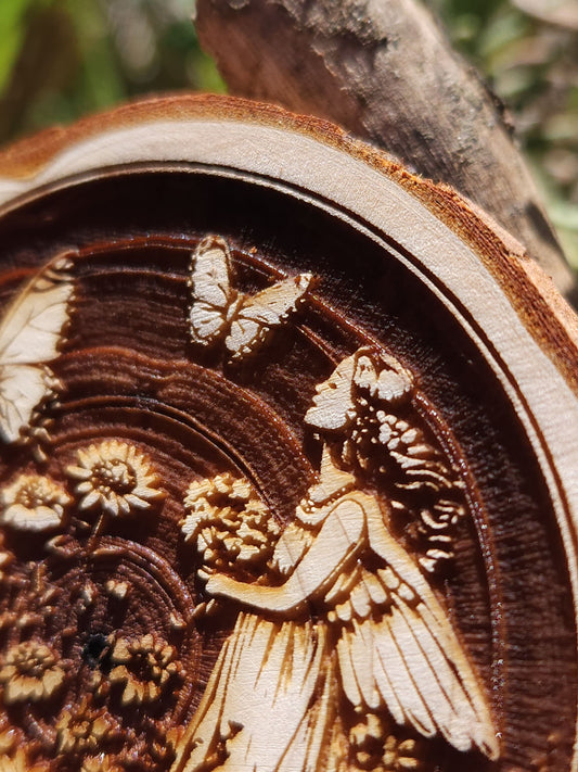 Angel of Serenity Personalized - Engraved Wood Slice Front Design