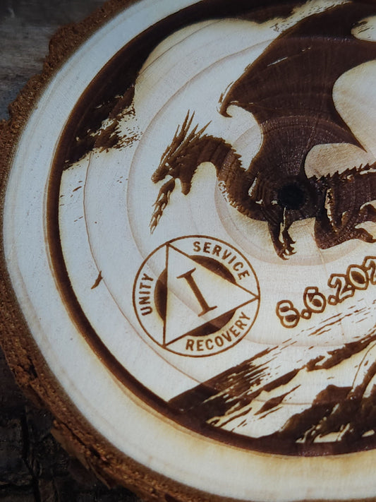 Dragon of the Sea personalized AA sobriety medallion front view