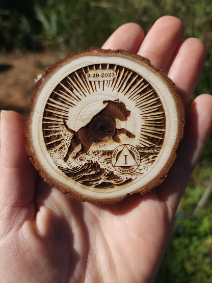Leap of Faith Dog recovery chip back with serenity prayer