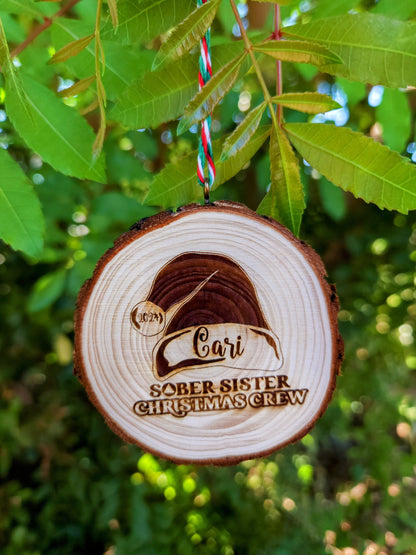 Clean Sister Christmas Crew Personalized Name and Year Holiday Ornament - Personalized Milestone Medallion Detail