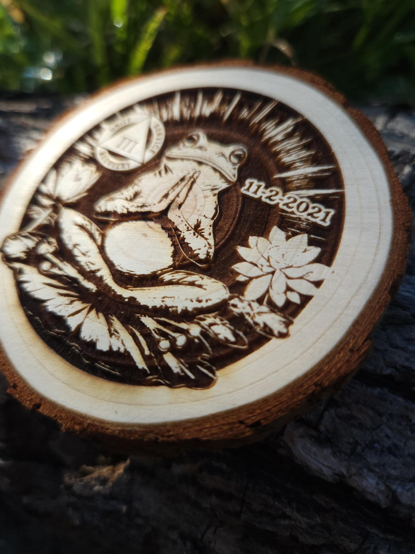 Toadally Serene F.R.O.G. personalized AA sobriety medallion front view