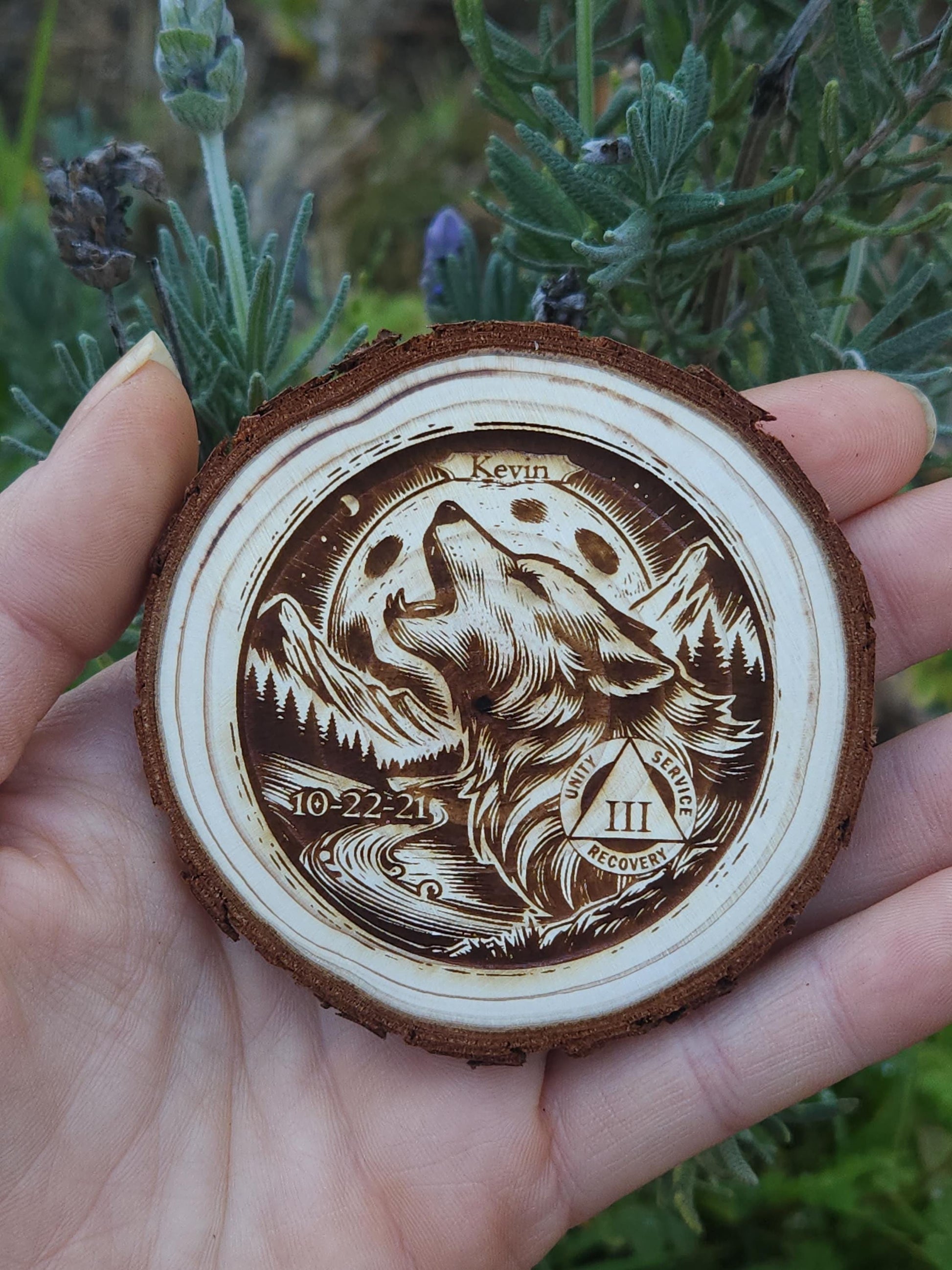 The Lone Wolf recovery chip back with serenity prayer