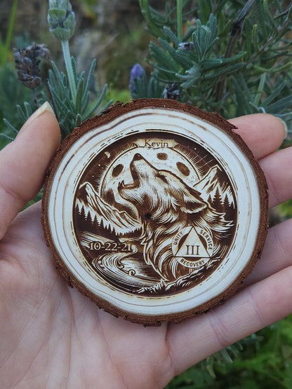 The Lone Wolf recovery chip back with serenity prayer