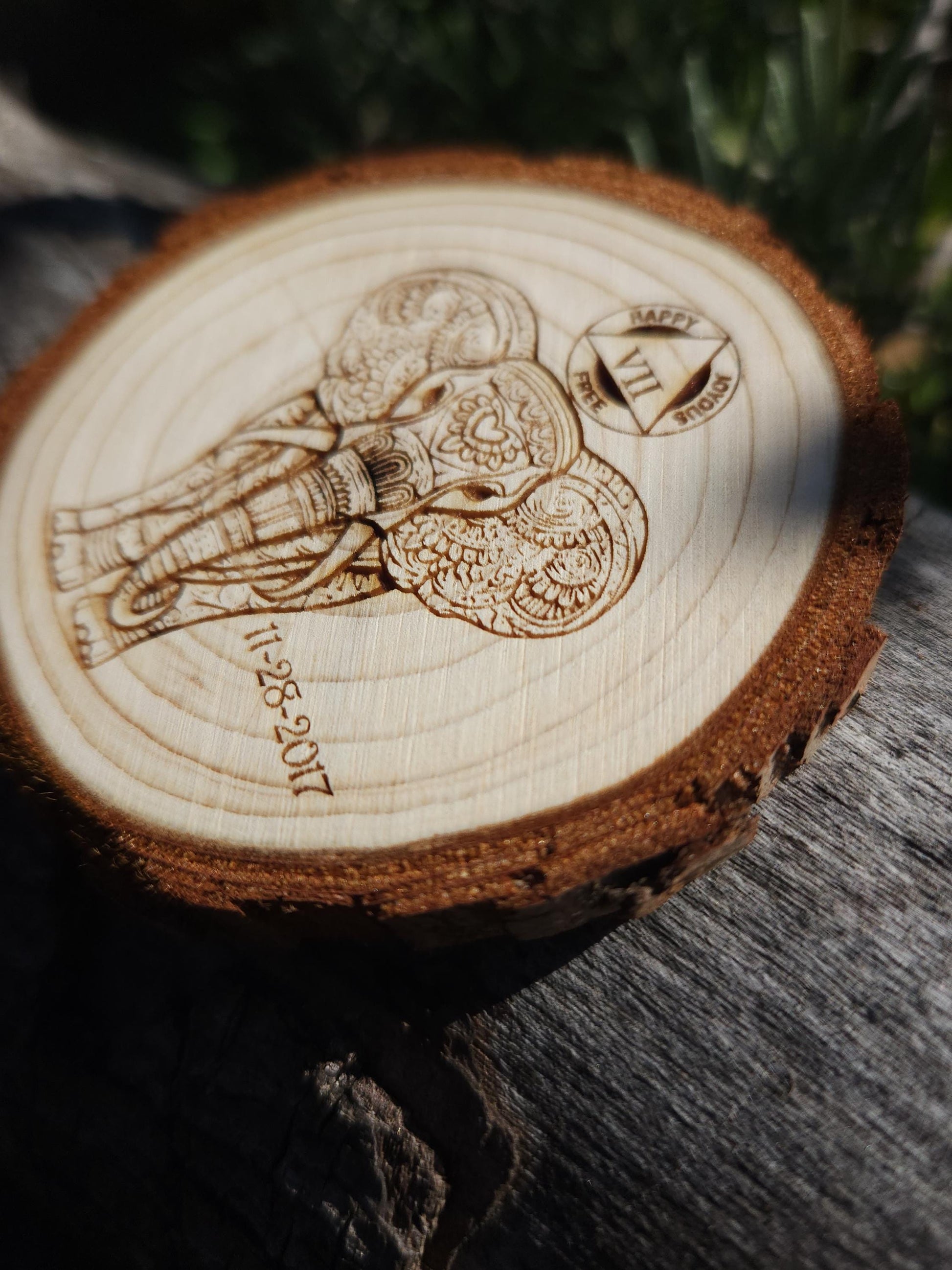 Elephant of Love personalized AA sobriety medallion front view