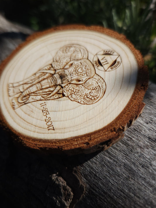 Elephant of Love personalized AA sobriety medallion front view