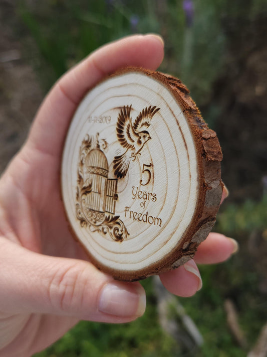 Free as a Bird personalized AA sobriety medallion front view