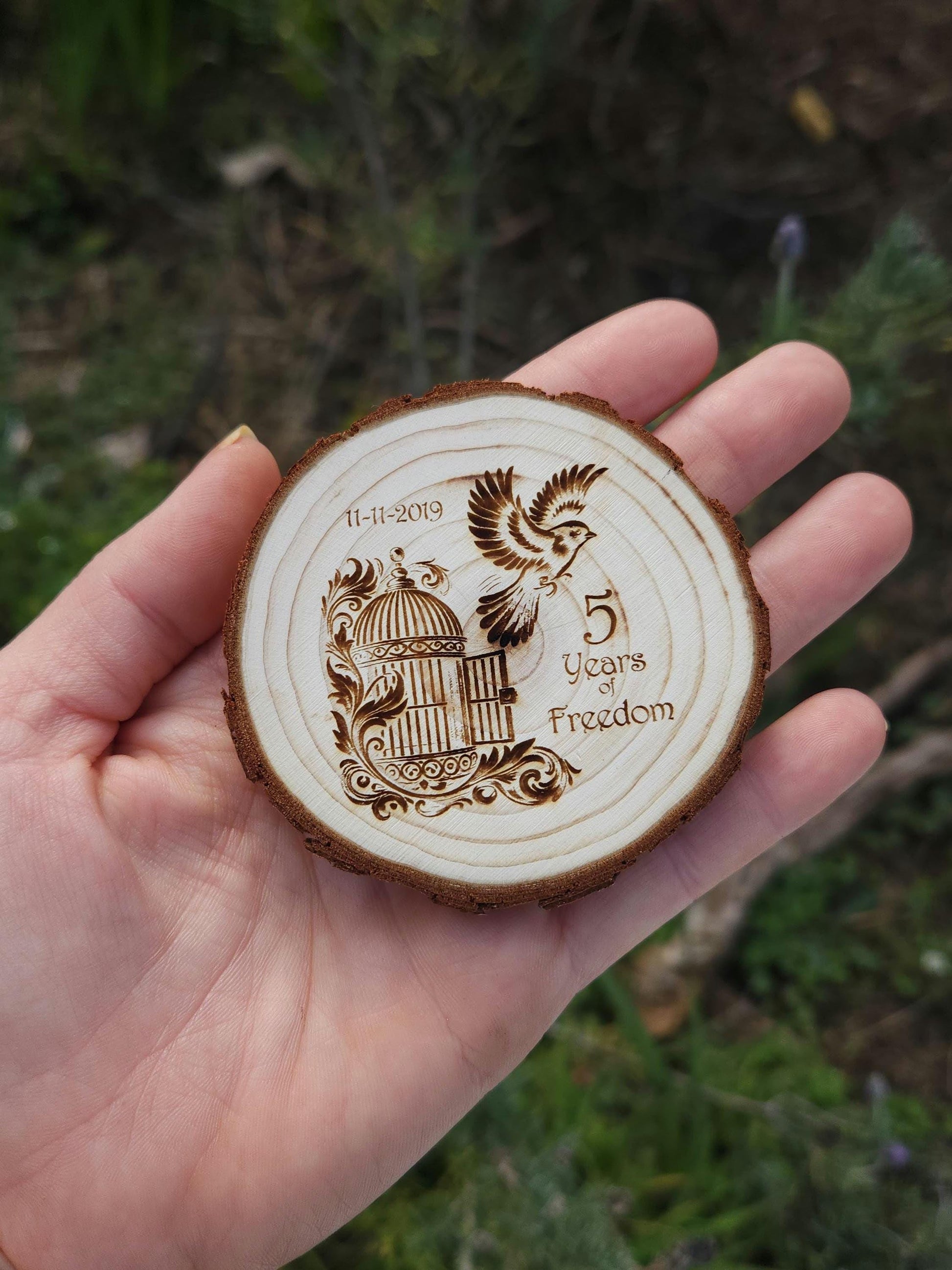 Free as a Bird recovery chip back with serenity prayer