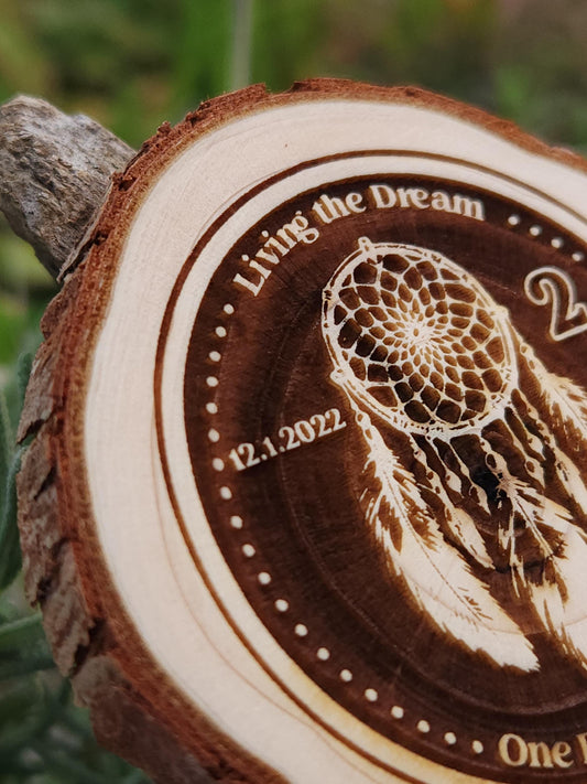 Living the Dream Dreamcatcher personalized AA sobriety medallion front view