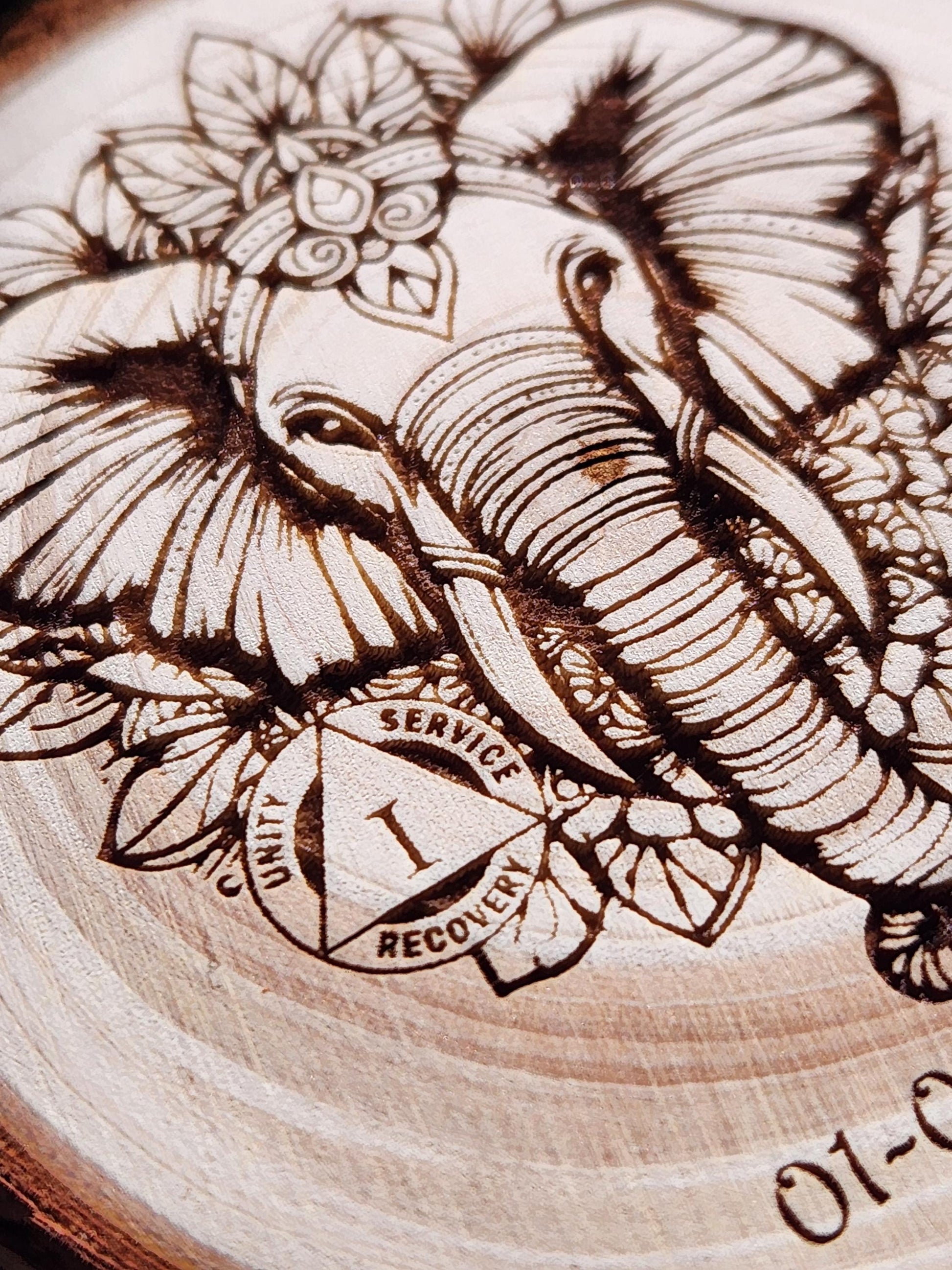 Elephant of Endurance personalized AA sobriety medallion front view