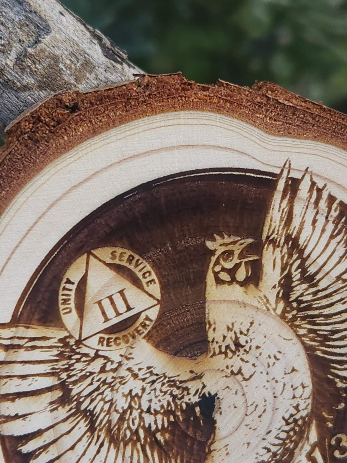 The "Balking" Chicken Funny personalized AA sobriety medallion front view