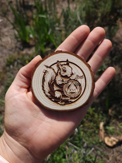 SQUIRREL!! recovery chip back with serenity prayer