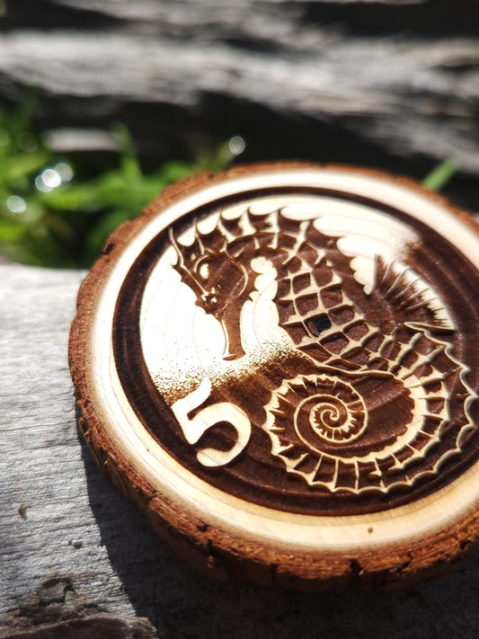 Seahorse Celebration personalized AA sobriety medallion front view