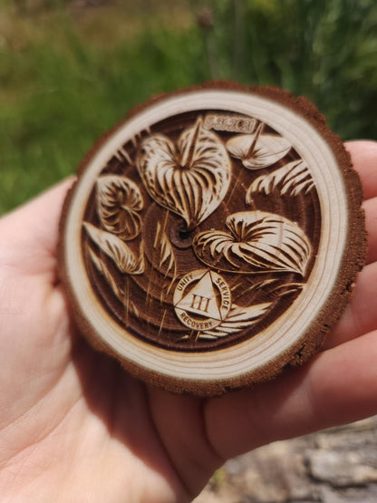 Peace Lily Anthurium recovery chip back with serenity prayer