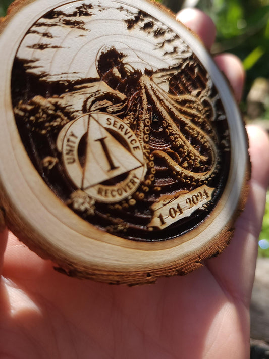 Octopus of Wisdom Personalized - Engraved Wood Slice Front Design