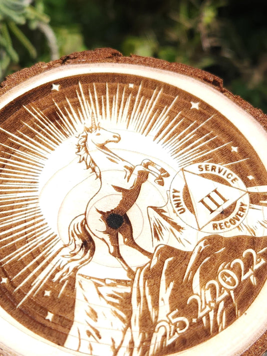 Unicorn of Willingness - Engraved Wood Slice Front Design