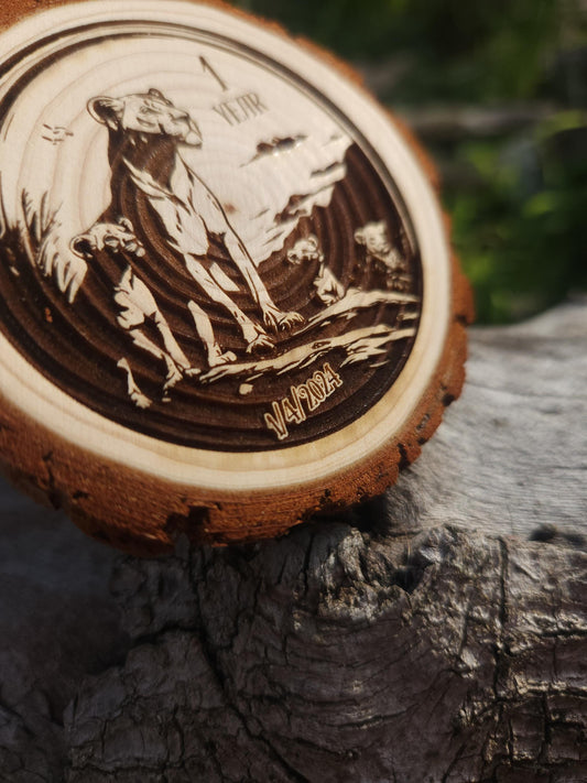 Mama Lioness - Engraved Wood Slice Front Design