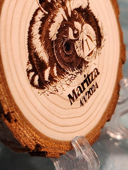 The Baffling Raccoon personalized AA sobriety medallion front view