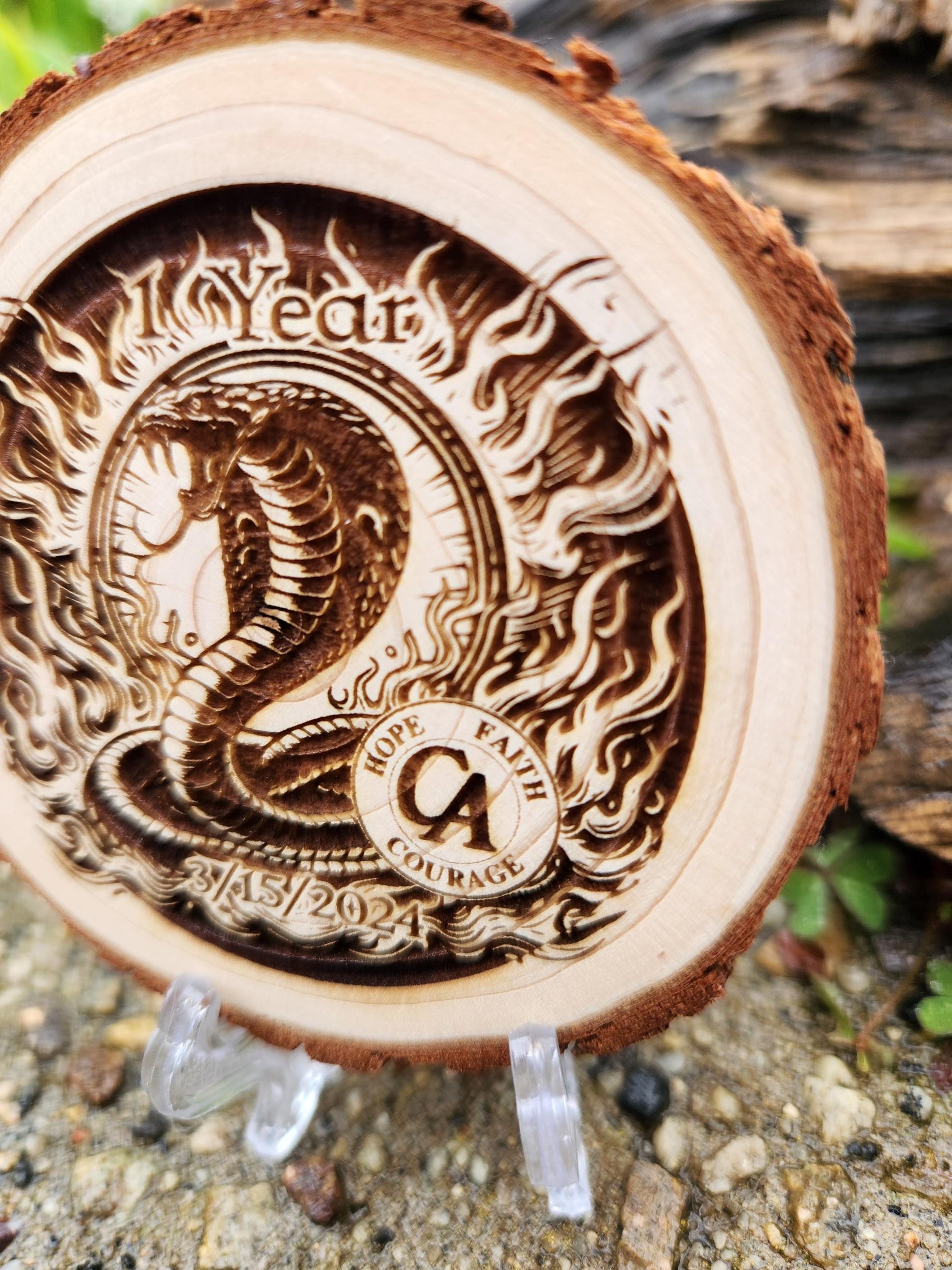 The Powerful Cobra personalized AA sobriety medallion front view