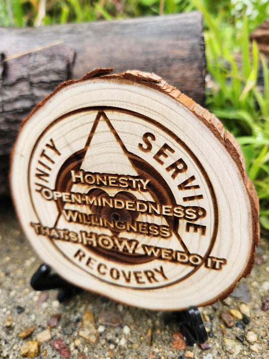 H.O.W. We Do It AA personalized AA sobriety medallion front view