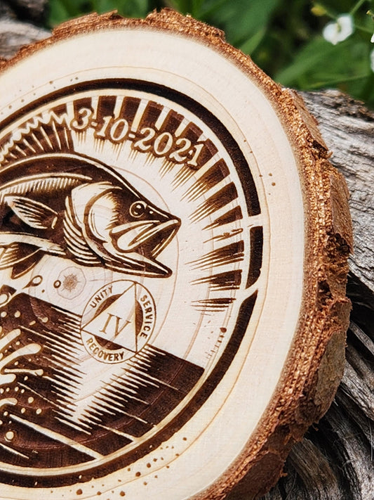 Fish Out of Water personalized AA sobriety medallion front view